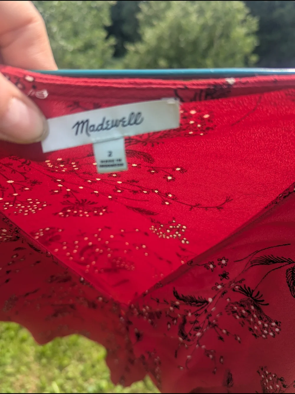 Madewell Red Floral Drawstring Ruched Short Sleeve Top